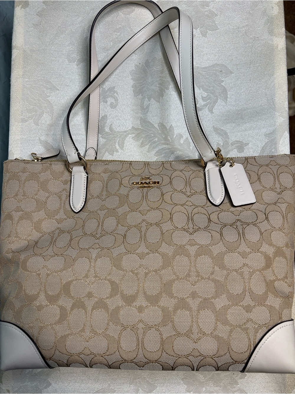 Coach Signature Jacquard Monogram Zip Top Tote New without Tags